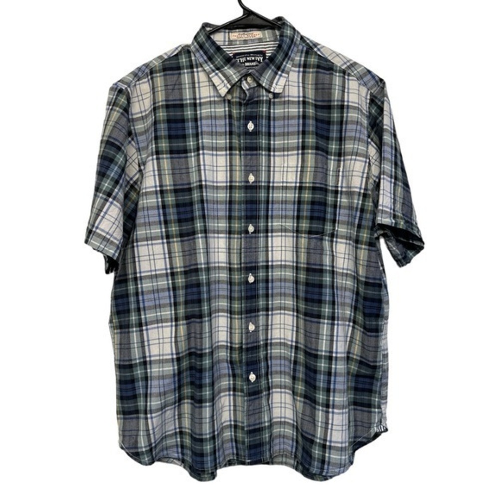The New Ivy Brand Blue/Green Checker Plaid Button Down Shirt Size Large #5141